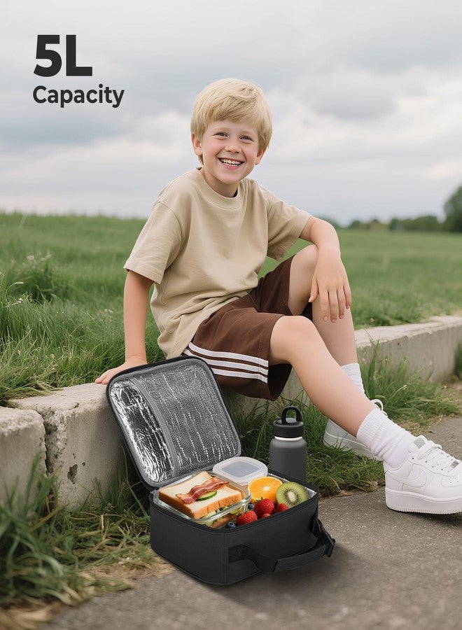 Tuwubi Kids Lunch Bag Insulated Lunch Box for Kids Small Lunch Bag for Boys/Girls Durable Lunchbox for School,Black 10-Can(5L) - Image 3